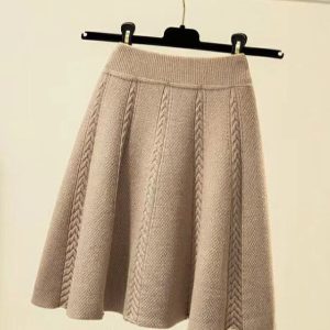Thick Warm Autumn Winter Knitted Sweater Skirts Japanese Sweet Girls Casual Knit Twist High Waist A-line Pleated School